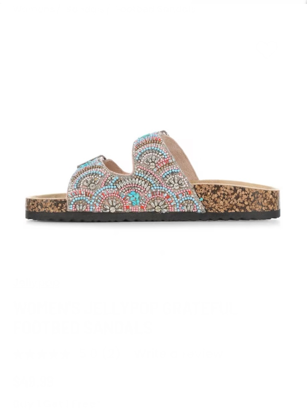 Jellypop Beaded Two-Buckle Slide Sandals in Pink, Turquoise, Silver - Picture 3 of 7